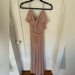 Bill Levkoff Henley Chiffon Long Dark Pink Desert Pink Dress